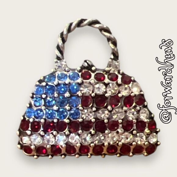 Bundle Sale 3 for $15 | American Flag Purse Brooch Pin with Gemstones - Picture 1 of 7